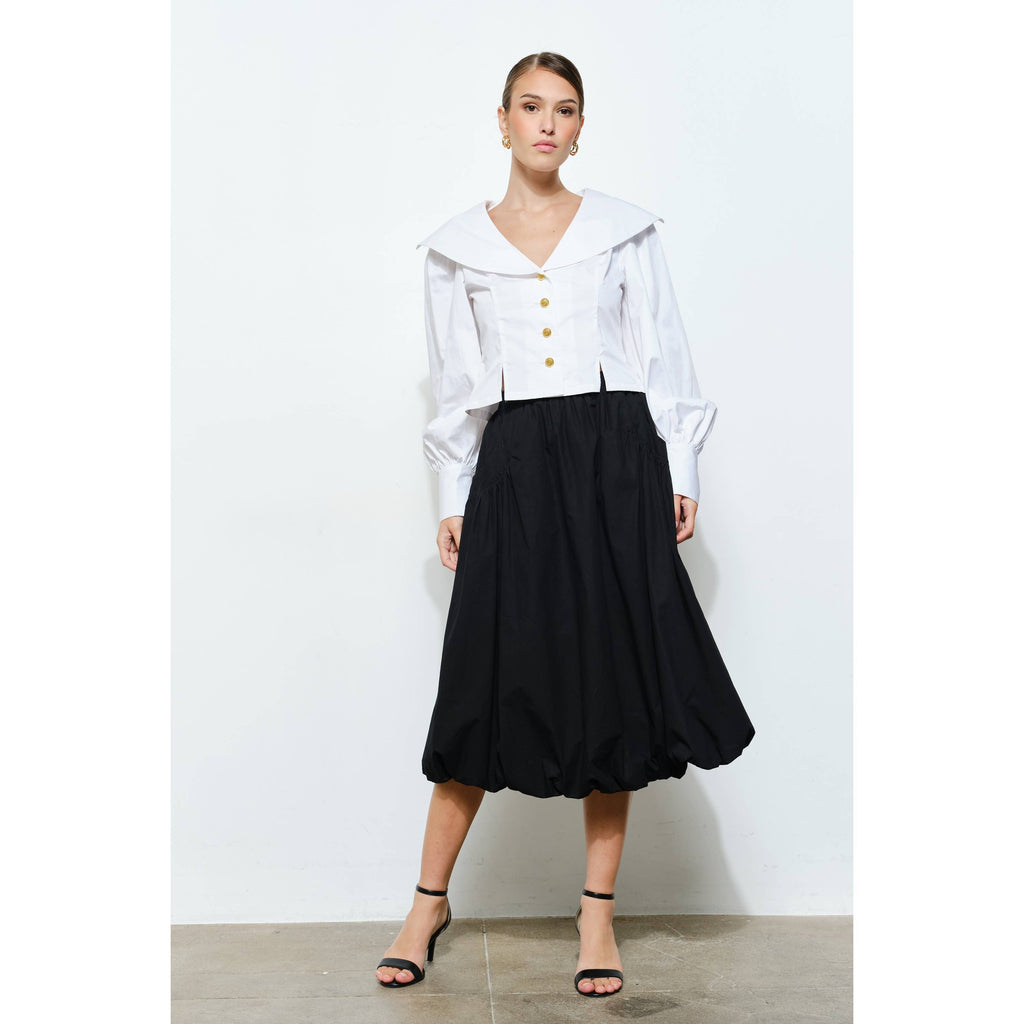 Margot Sailor Collar Gold Buttons Puff Sleeve Blouse