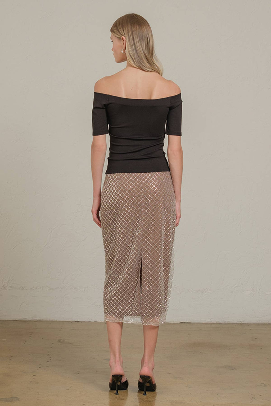 Vivica Beaded Mesh Midi Skirt