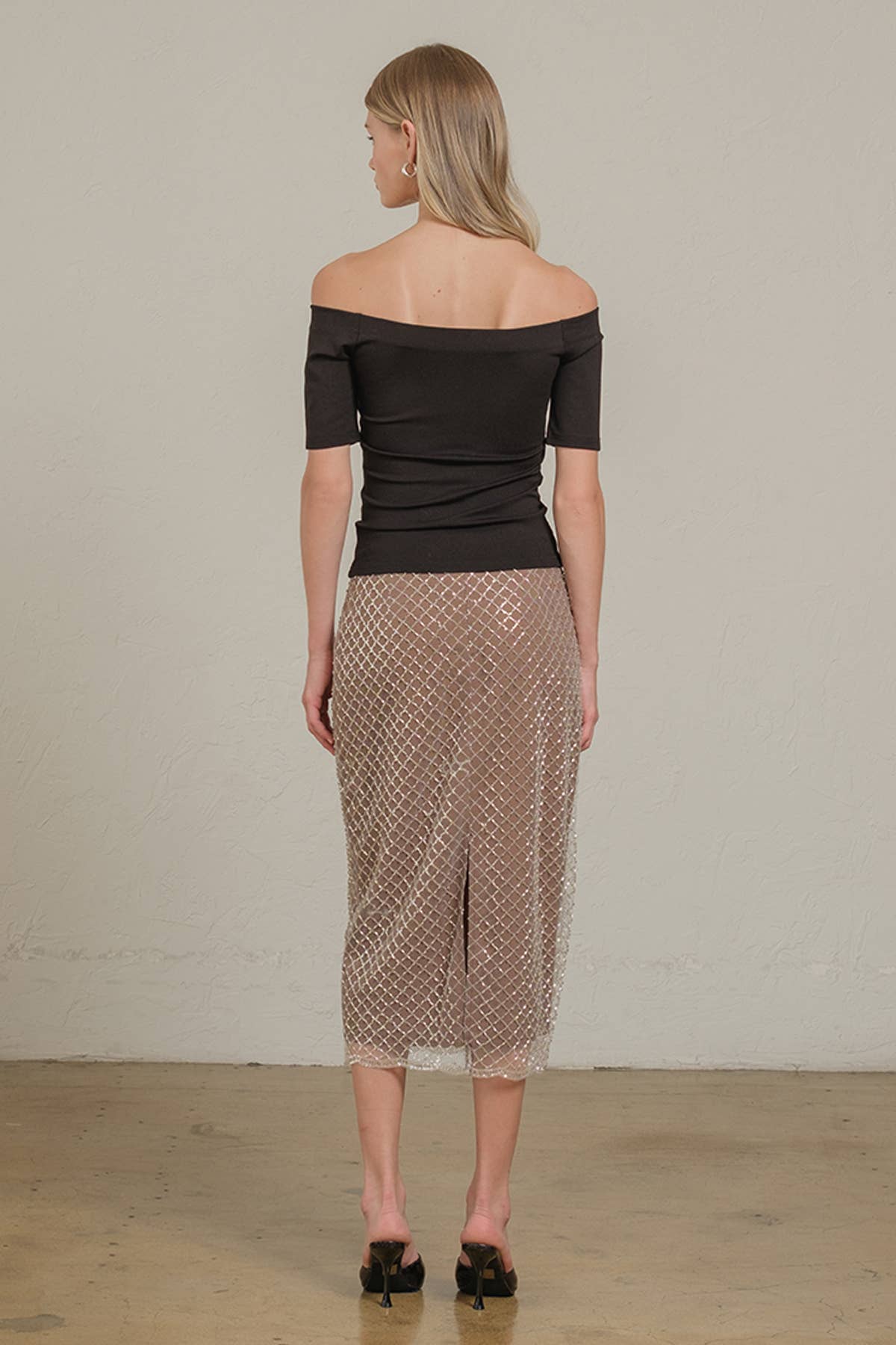 Vivica Beaded Mesh Midi Skirt