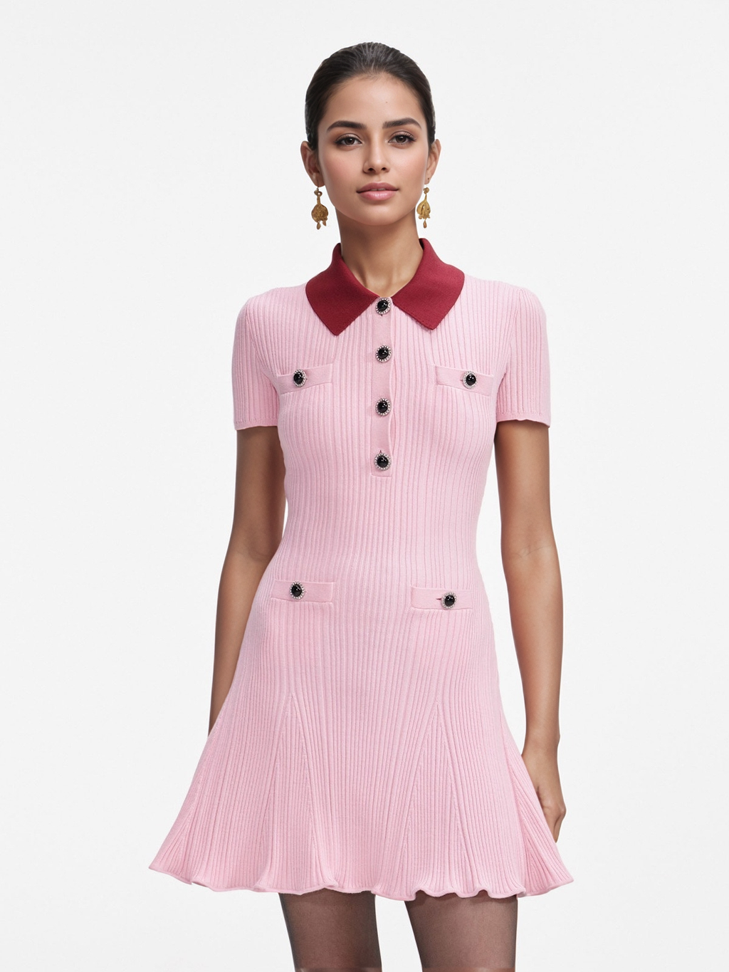 Sophia Pink Knit Polo Dress