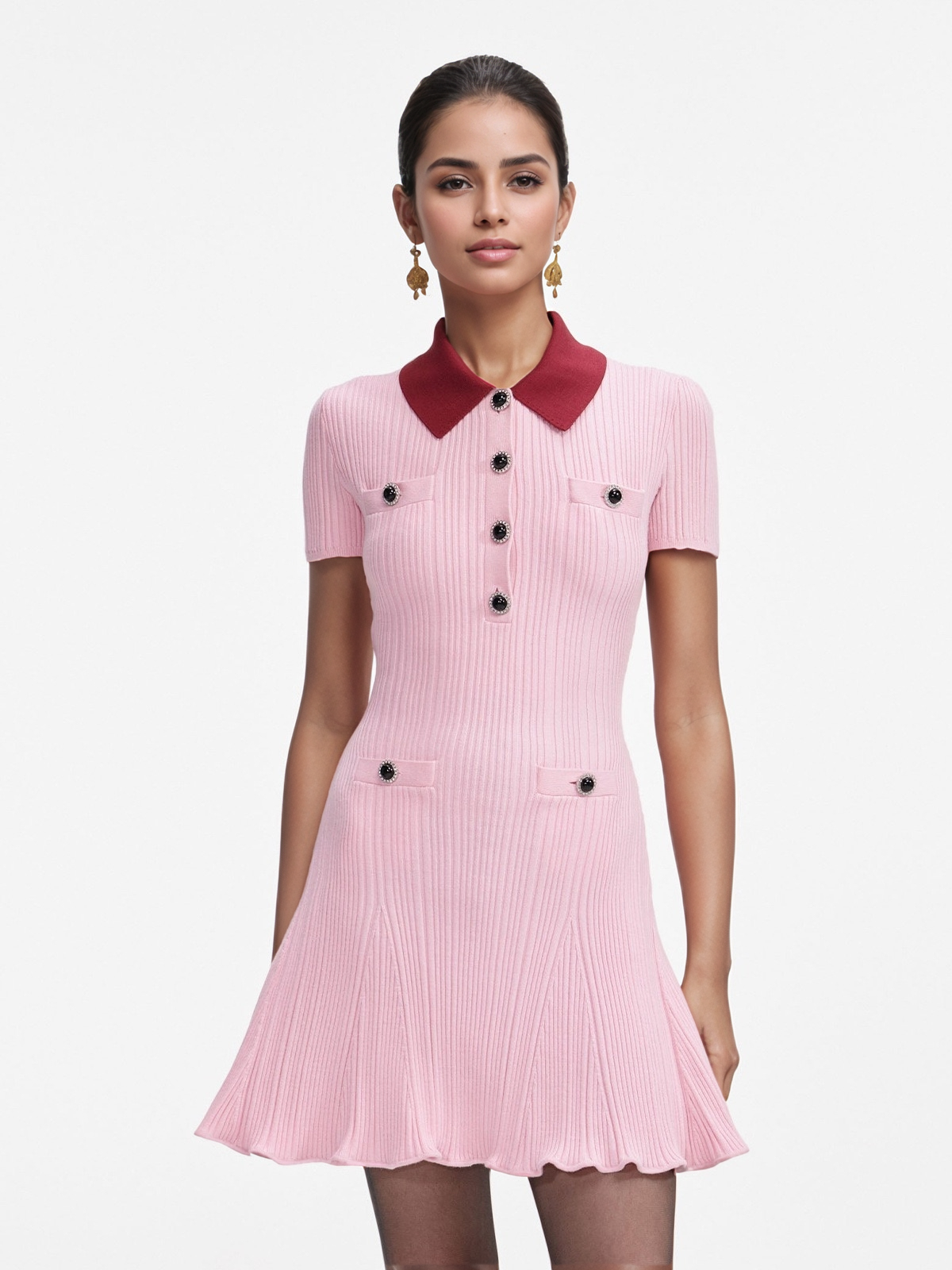 Sophia Pink Knit Polo Dress
