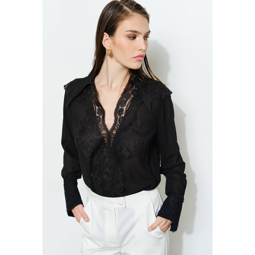 Isabelle Lace V Neck Long Sleeve Blouse