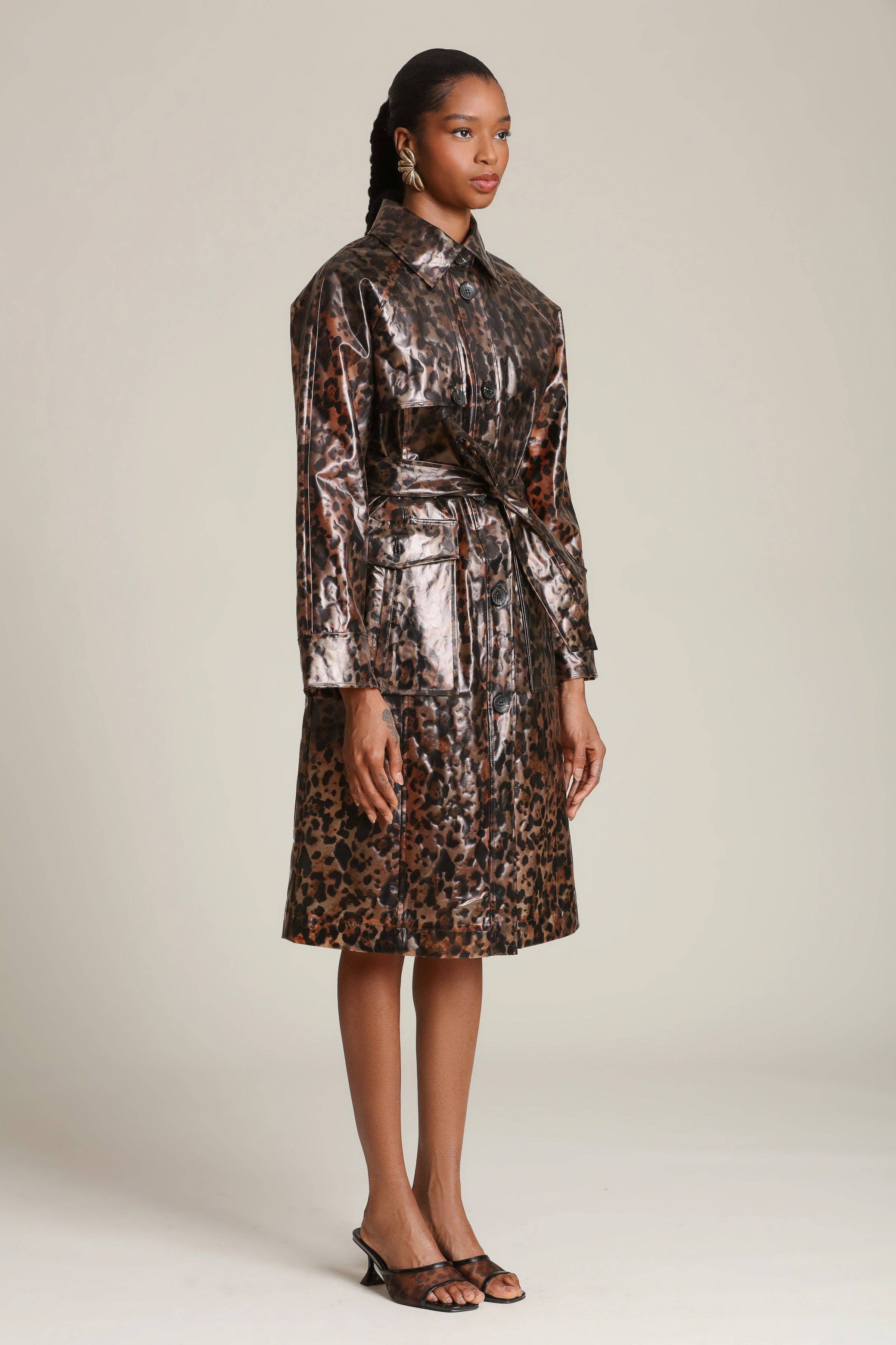 Roxanne leopard Rain Trench Coat