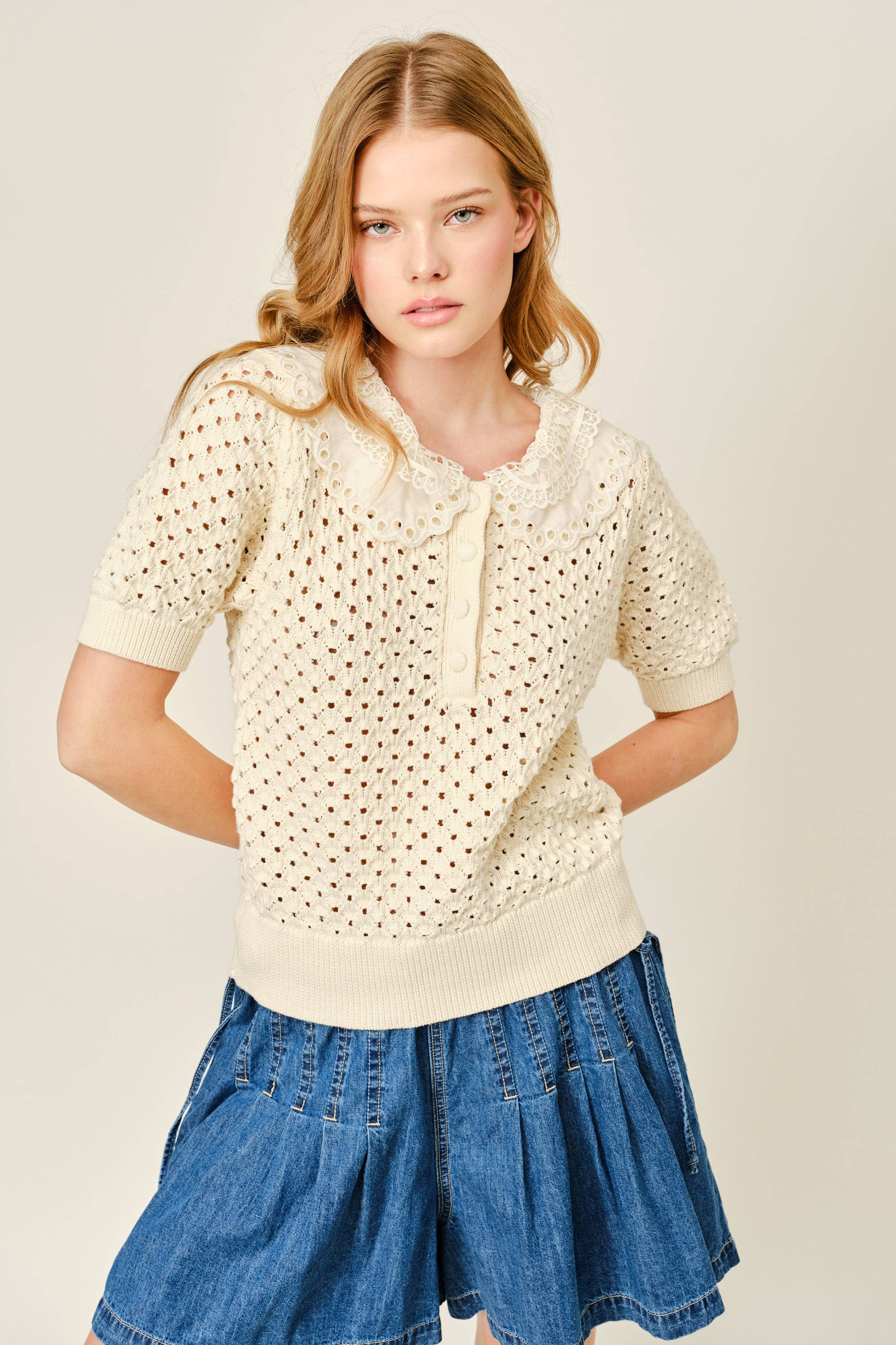 Adeline Lace Collar Knit Top