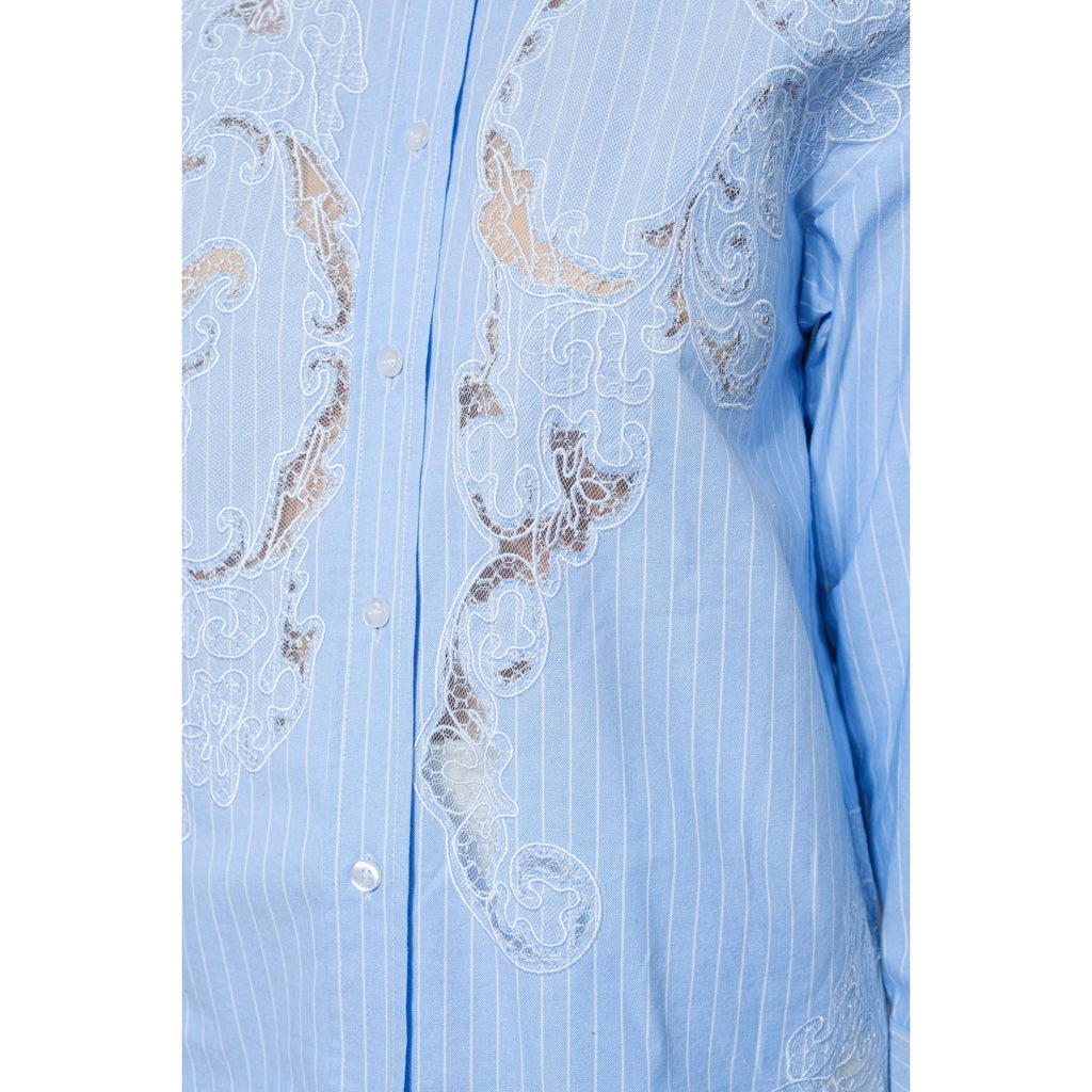 Cotton Stripe Shirt with Lace Applique