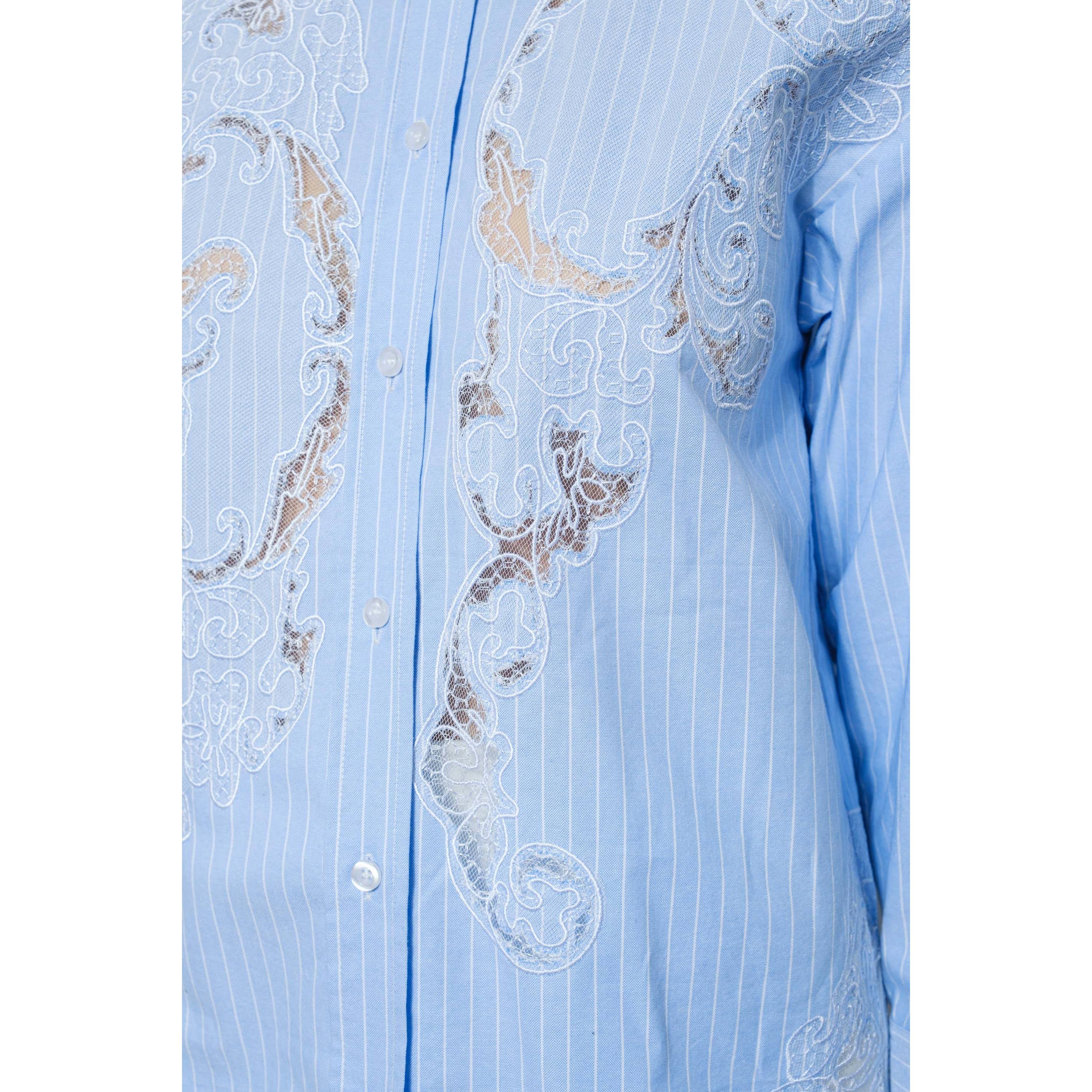 Cotton Stripe Shirt with Lace Applique